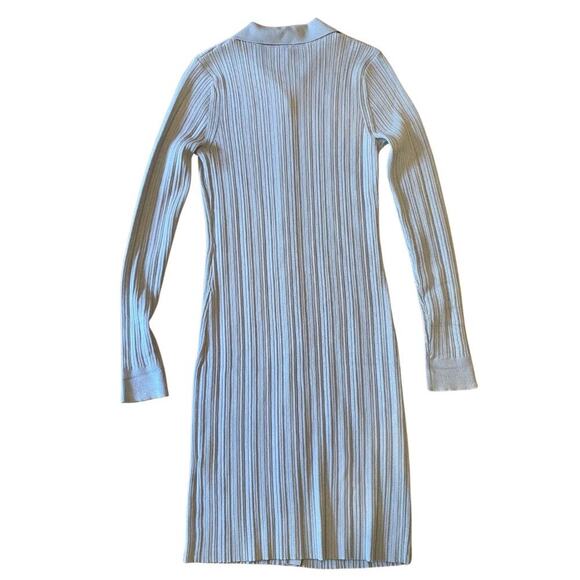 LEYDEN Blue Ribbed Knit Sweater Dress Size M Long Sleeve Collared Button Front - Picture 8 of 9